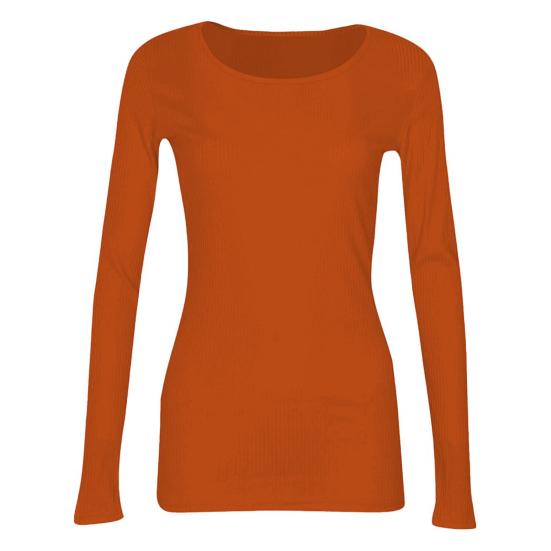 Женский ребристый топ с длинным рукавом, облегающий топ, стандартный крой, легкий, с круглым вырезом