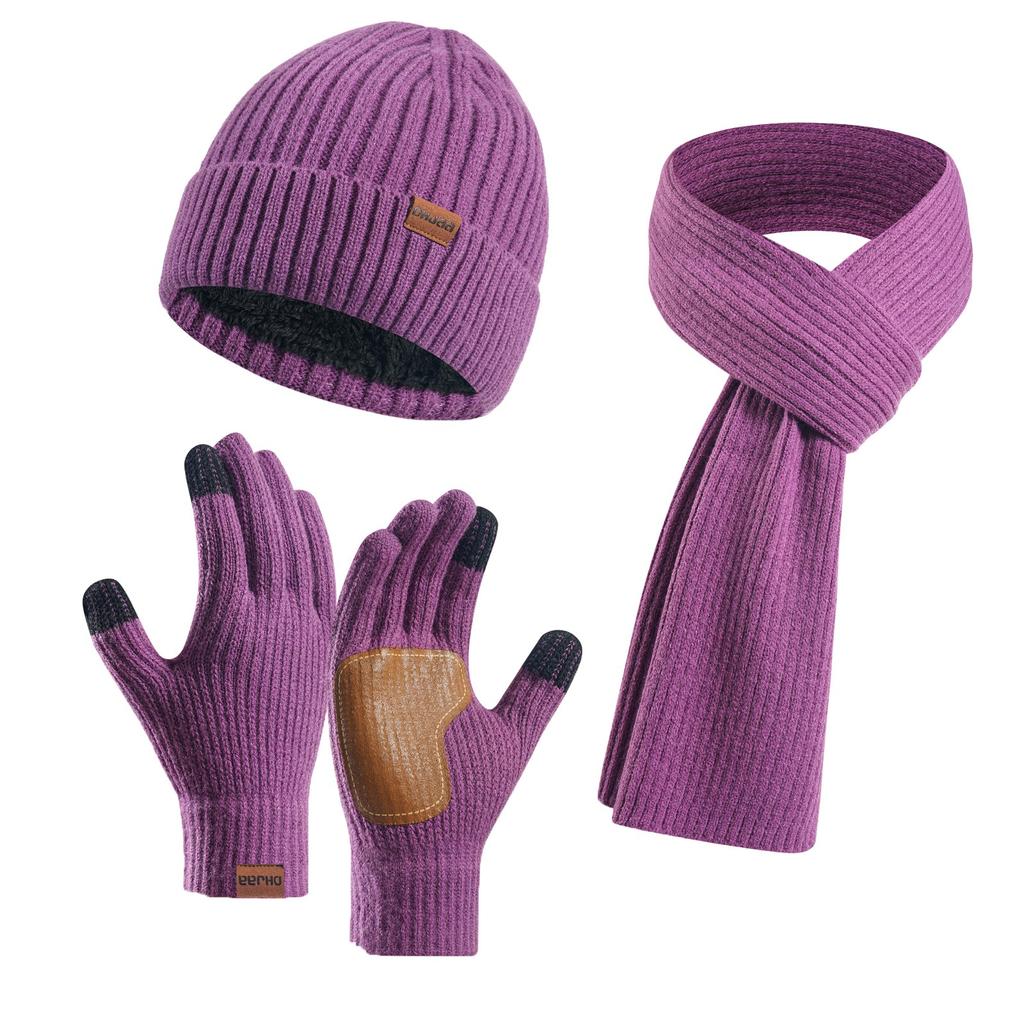 Couple Style Warm Wool Hat Knitted Plus Velvet Thickened Adult Hat Scarf Gloves Three-piece Set