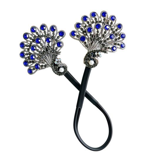 Hair Clip Peacock Phoenix Calla Shape Shiny Rhinestones Inlaid Hair Claw Hand-Embroidered Bun Maker