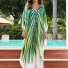 Women's Fashion Vacation Summer Spring Green Leaf Print Long Sleeve V-Neck Casual Dresses