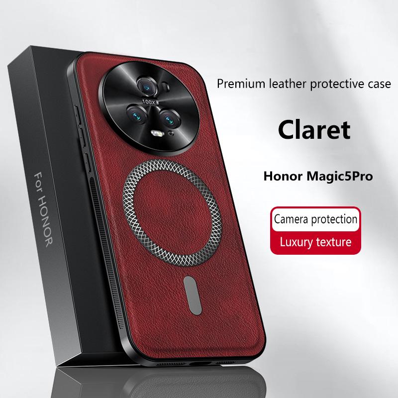 For Honor Magic 5 and Magic 5 Pro Case Magnetic Elegant Leather Wear-Resistant Lens Fully Covered Non-Slip Grip Edge Cover Shell