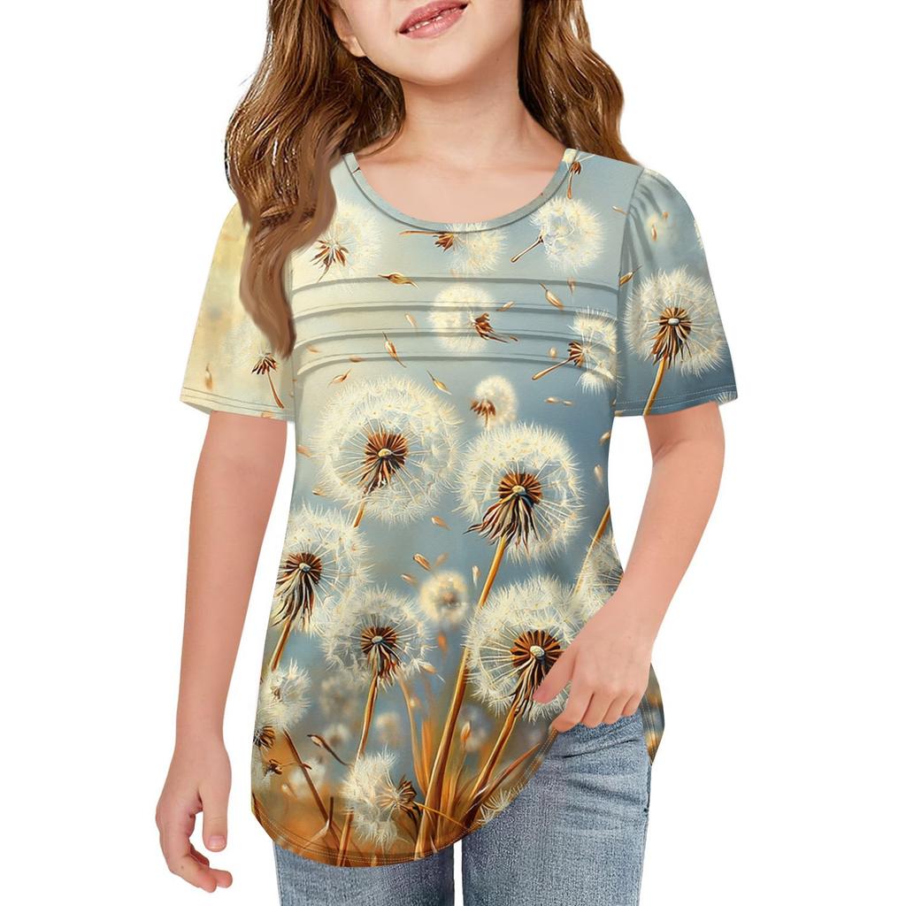 Детские футболки-поло Летнее пальто для отдыха с короткими рукавами Футболка с круглым воротником и принтом