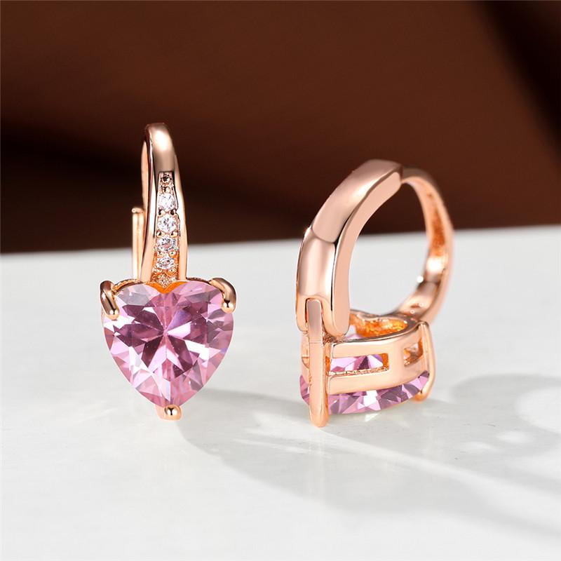 1 пара серег-клипс из серебра/розового/желтого золота в форме сердца с розовым камнем, обручальное кольцо, висячие серьги-крючки, ювелирные изделия