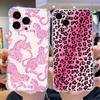 Розовый леопардовый чехол для телефона iPhone 16, 15, 14, 13, 12, 11 Pro, Max, Plus, X, XS, XR, SE, Mini Прозрачный Силиконовый Мягкий