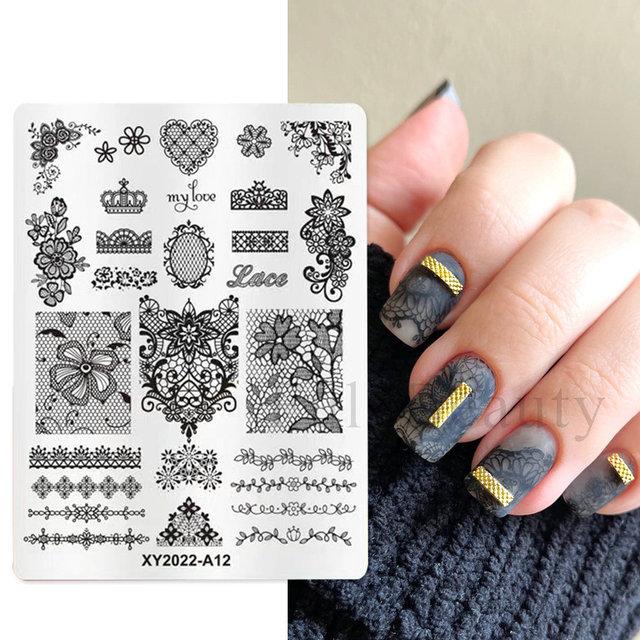 Штампы для дизайна ногтей во французском стиле, трафареты из нержавеющей стали с листьями и цветами, инструменты для штамповки изображений для ногтей