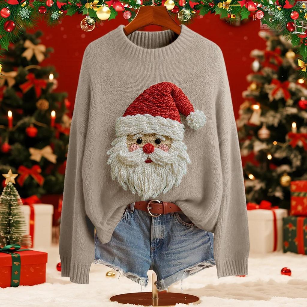 Женский модный пуловер с рождественским принтом, с длинным рукавом и вырезом под горло, вязаный свитер-топ