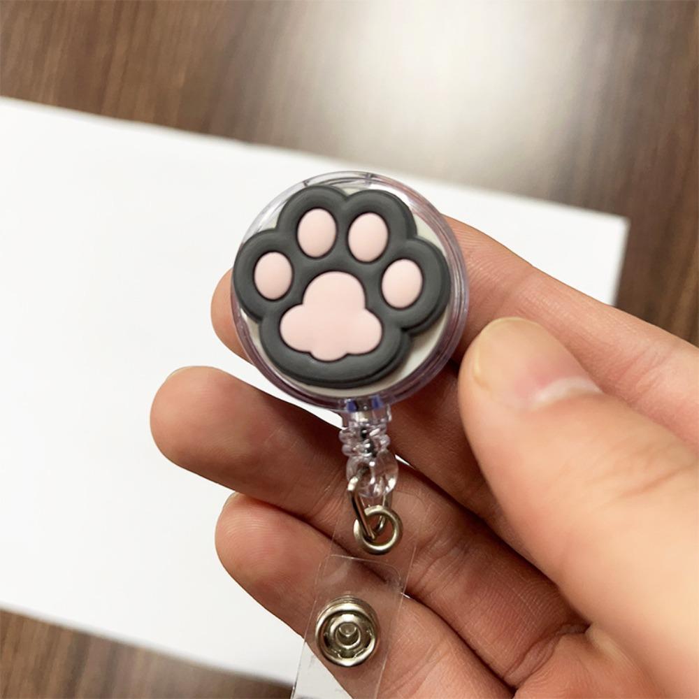 PVC Students Doctors Nurse Retractable Badge Holder Cartoon Cat Paw ID Card Holder Name Card Holder