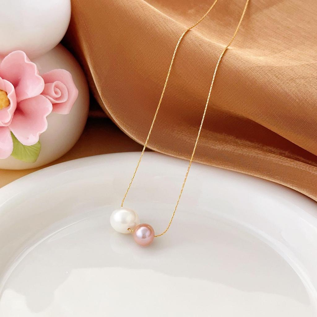 Minimalist Gold-Tone Freshwater Pearl Necklace - Non-Fading Luxury Titanium Steel Women's Clavicle Chain