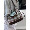 Корейская клетчатая холщовая сумка через плечо женская 2025 новая милая сумка-тоут в студенческом стиле рюкзак большой вместимости