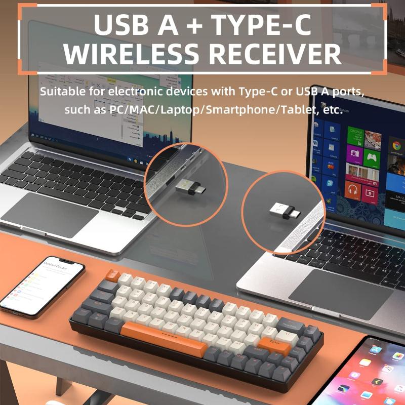 60% Wireless Mechanical Keyboard Bluetooth Dual Mode Hot-Swappable Mini 68-Key Red Switch for PC PS4 Xbox iPhone iPad