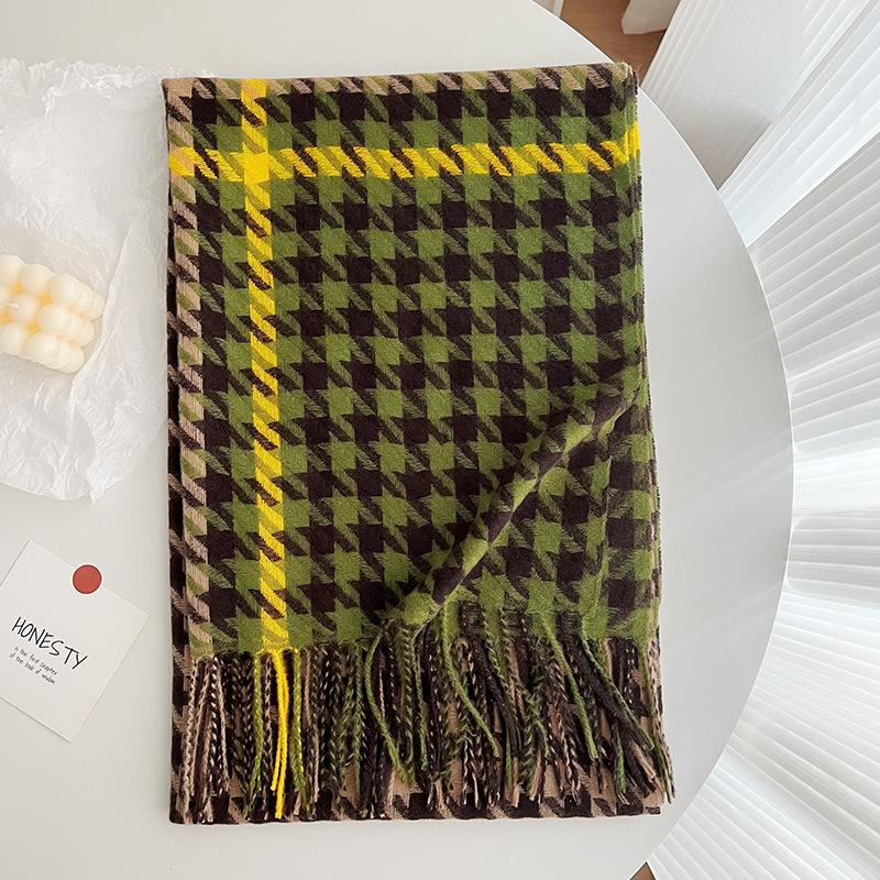 New Thickened Fringe Scarf WomenS Thousand Bird Plaid Cashmere Shawl Sunscreen Autumn And Winter Warm And Wind Proof Neckband Women