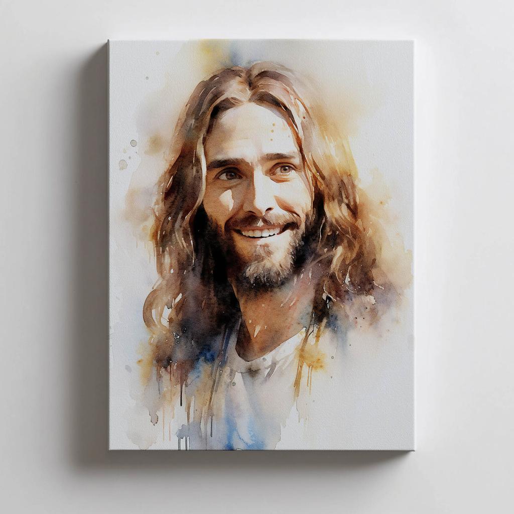 Uśmiechnięty Jezus Uśmiechnięty Jezus, 30X40 Cm, Rama Aluminiowa Złota, Papier Matowy 230 Gsm