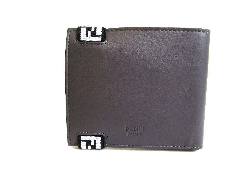 Authentic FENDI Gray Red Leather Bifold Bil Wallet Compact Wallet #b175 Certified - Refurbished