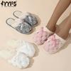Теплые тапочки с украшением в виде банта, повседневная плюшевая обувь с открытым носком, удобные домашние тапочки
