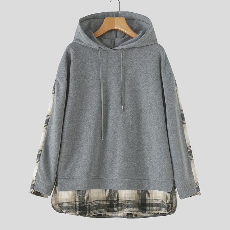 ZANZEA Женские повседневные худи пуловер с лоскутным принтом в клетку, свободного кроя, с длинными рукавами