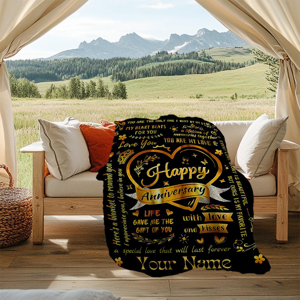 Love Anniversary Memories Forever Heart Customizable Outdoor Blanket Customize Your Name Comfortable Texture Suitable For Picnics Outdoor Travel And