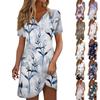 Women's Fashion Casual Printed Lapel Button Short Sleeve Clothing Straps Dress