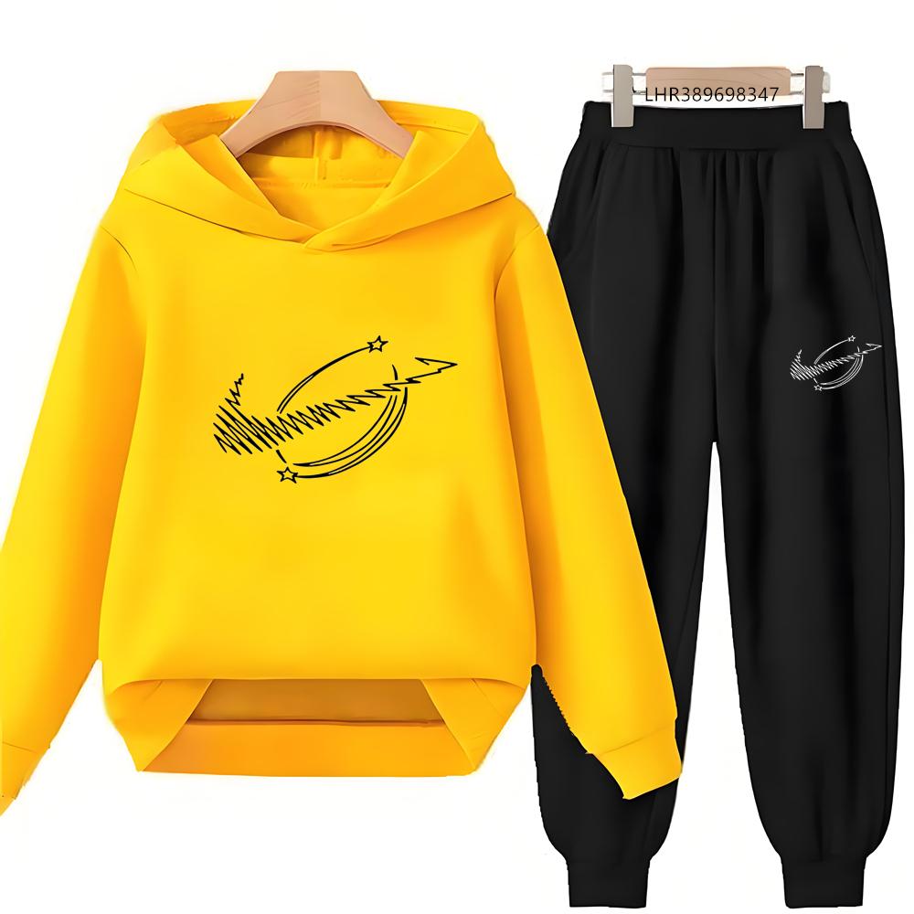 Kids Autumn Hoodie Sports Pullover 3-12Years Coat Sweatshirt+Trousers Black Boy Girl Red Birthday Gift Clothes Leisure Set