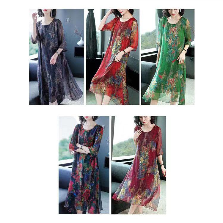 Женское элегантное шелковое платье Boussac с цветочным принтом в стиле вестерн, Vestidos Mujer, 5xl