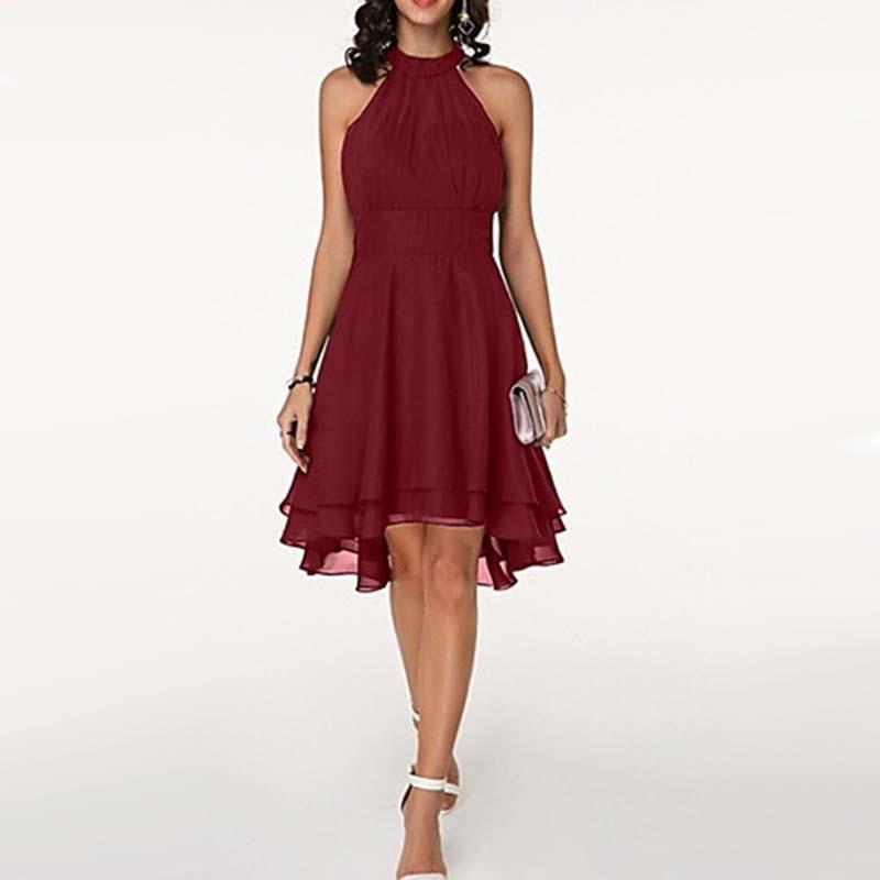 Women Chiffon Wedding Dress Bridesmaid High Low Evening Party Formal Dress