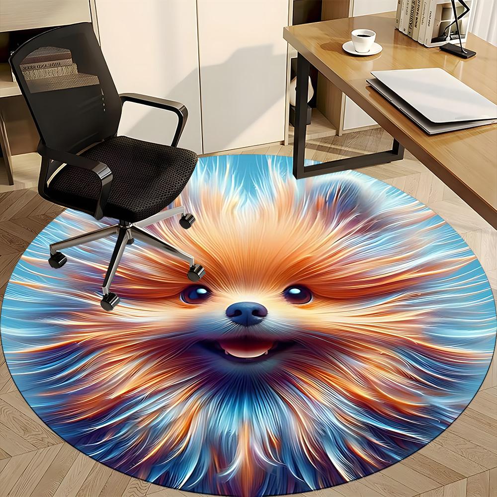 1pc Pomeranian Art Carpet for Office Non-Slip, Round Carpet, Soft & Comfortable, Carpet for Office, Round Floor Mat yy251225100