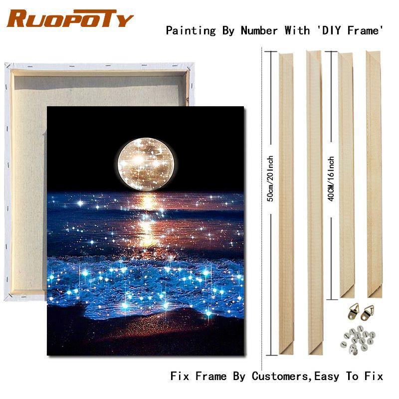 RUOPOTY Paint By Numbers Moon Scenery Unique Gift Home Decoration Picture By Number Sea Acrylic Drawing On Canvas