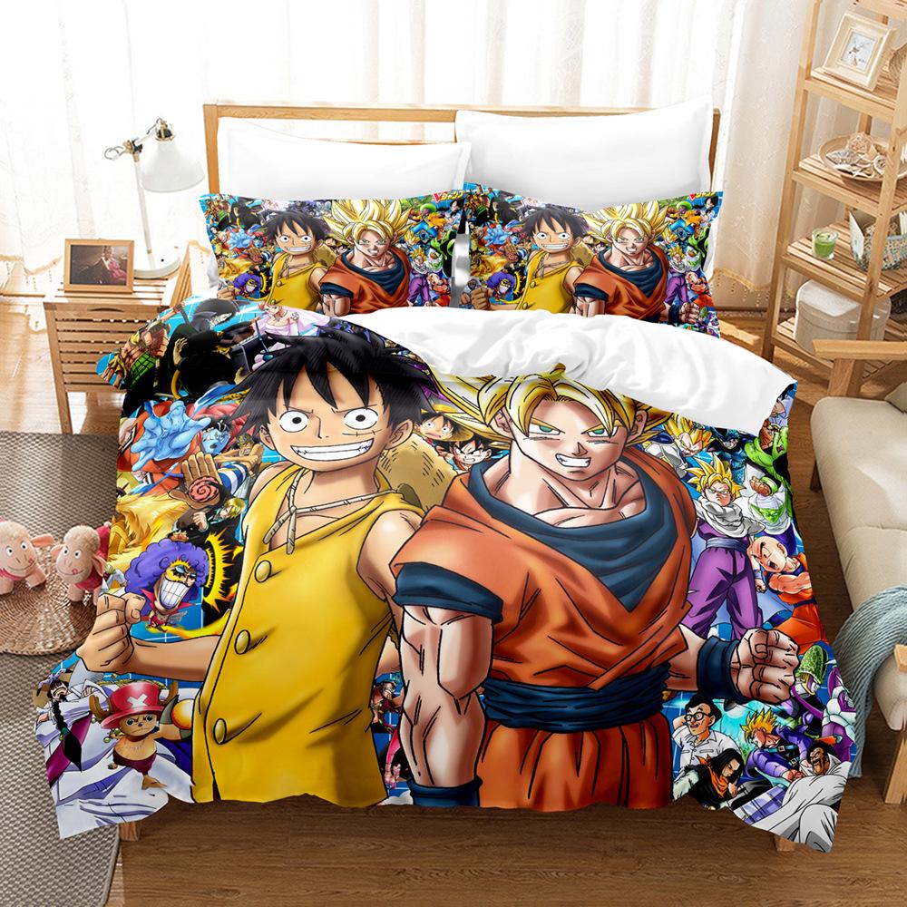 Постельное белье трехсекционное 3D цифровая печать мультфильм One Piece серия Луффи полиэстер абразивный пододеяльник