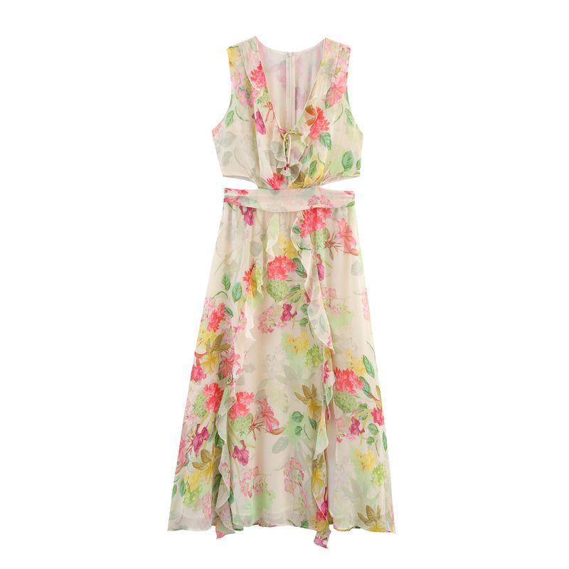 Kaslead New Women clothes Western Style Open Design Flowers Print Dress 3468317 069