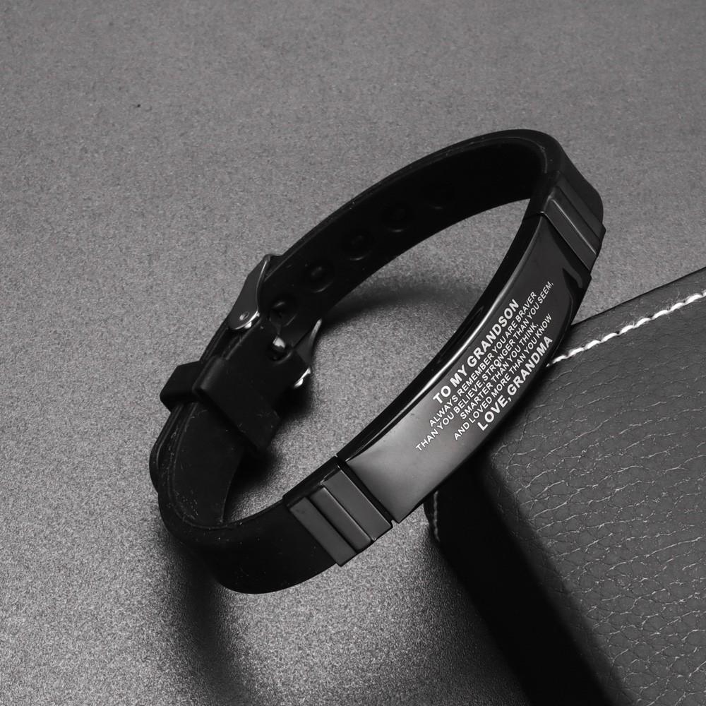 Popular Creative Simple Couple Fashion Stainless Steel TO MY GRANDSON Silicone Hand Link Day Gift Jewelry