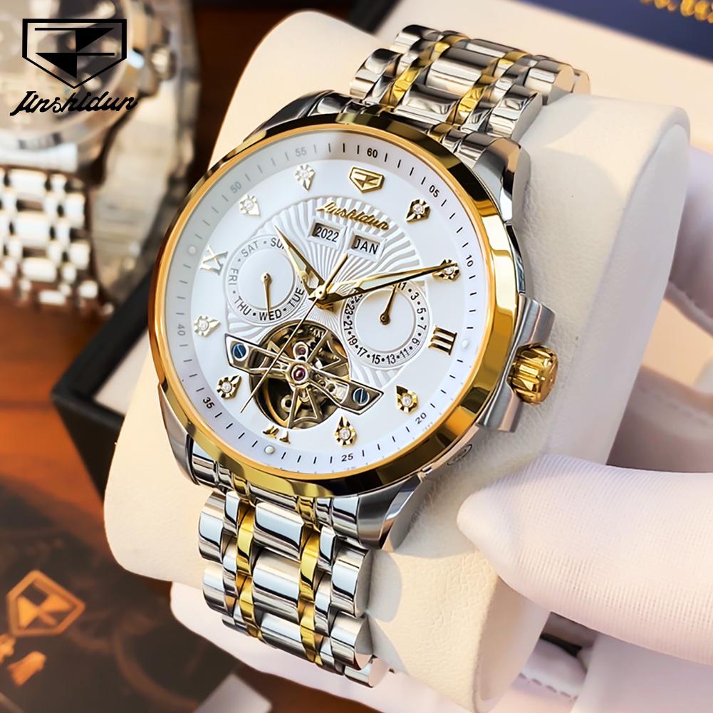 JSDUN Men's Watches Luxury Business Stainless Steel Strap Original Automatic Mechanical Wristwatch Sapphire Mirror Calendar 8911