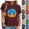 Women's Fashionable Round Neck Casual Retro Print Short Sleeved T-shirt Top