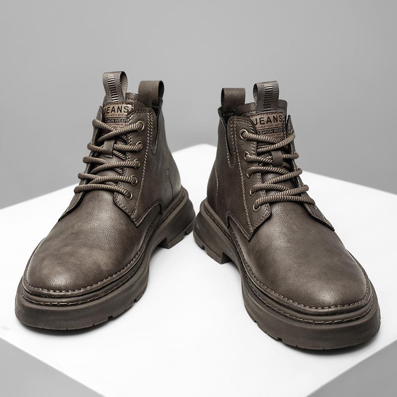 High Quality Men Casual Leather Outdoor Motorcycle Boot Vintage Flat Designer Round Toe Boots Punk Classic Cowhide High Top Shoe