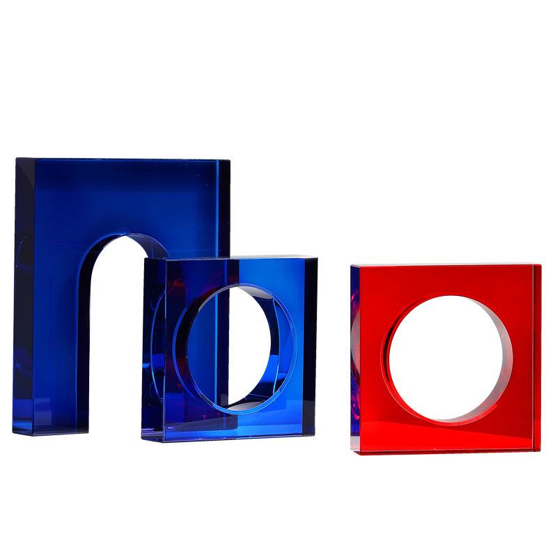 Современные простые синие прозрачные стеклянные геометрические орнаменты подставки для книг и подставки для книг Модель комнаты Офисный стол Мягкие украшения