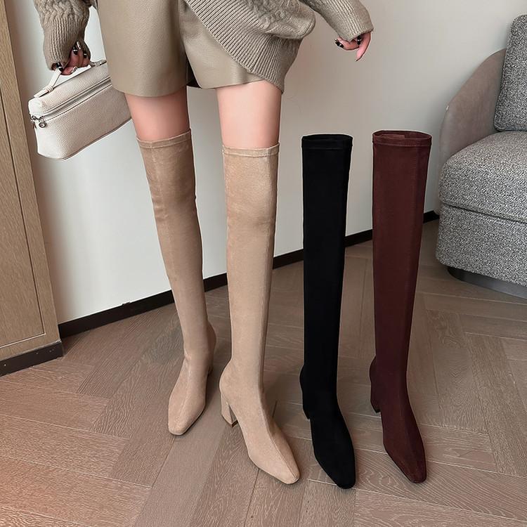 Manga Legs~ Ankara Red Suede Elastic Over Knee Boots Thick Heel Long Tube Skinny Boots High Heel Legs Socks Boots