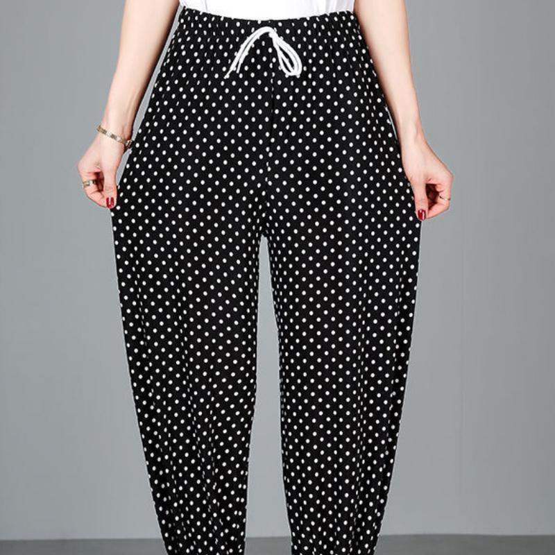 Укороченные брюки, женские летние брюки с тонкой эластичной резинкой на талии, большие размеры, брюки для среднего и пожилого возраста, шаровары