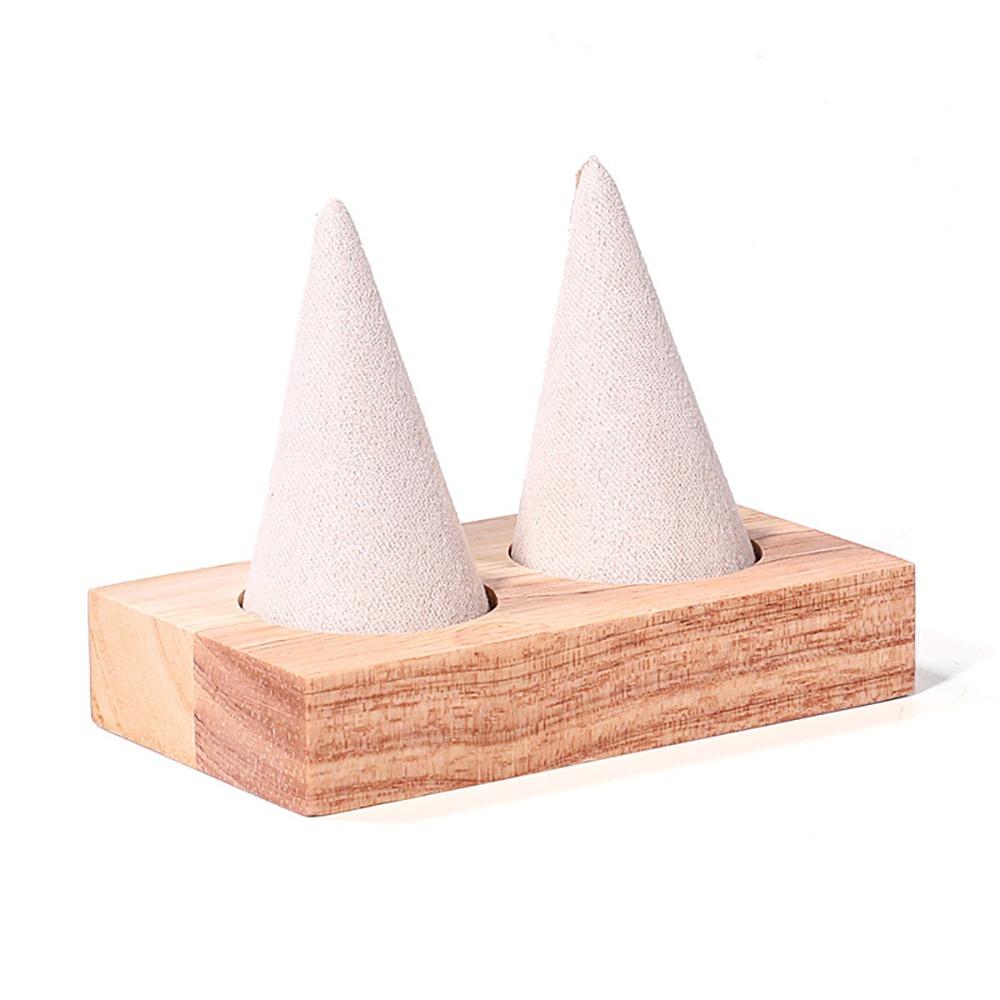 Jewelry Display Cone Shape Rings Holder Storage Rack Wooden Rings Organizer Girls Women