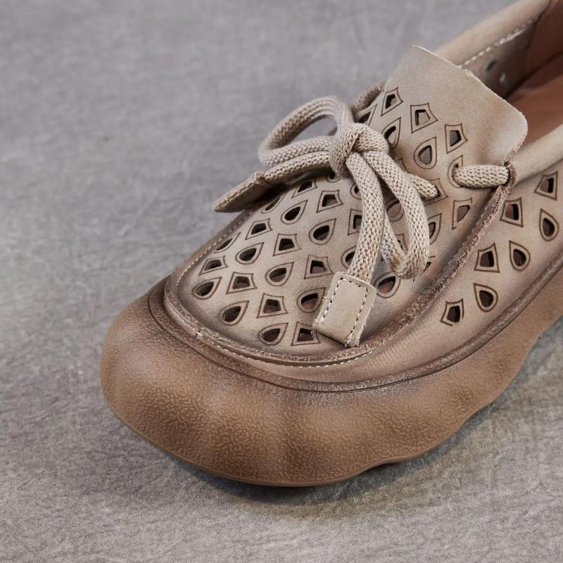 Johnature Ретро дышащие женские туфли-слипоны из натуральной кожи с перфорацией и мягкой подошвой