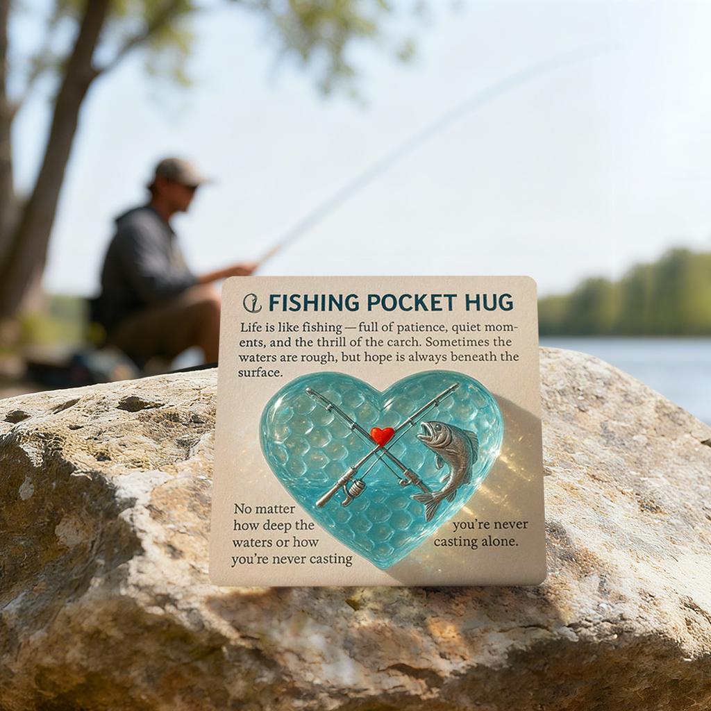 Карманный талисман для любителя рыбалки с подарочной картой - Ручная работа, украшение из морского стекла и металла, Задумчивый подарок для любителей рыбалки, Вдохновляющий сувенир
