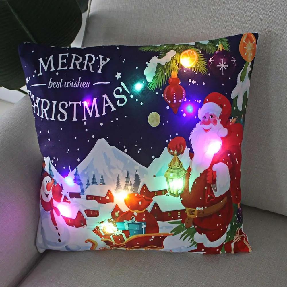 Christmas Light LED Decoration 45x45cm Santa Sled Village Color Ball Sofa Seat Pillow Sleeve Cases