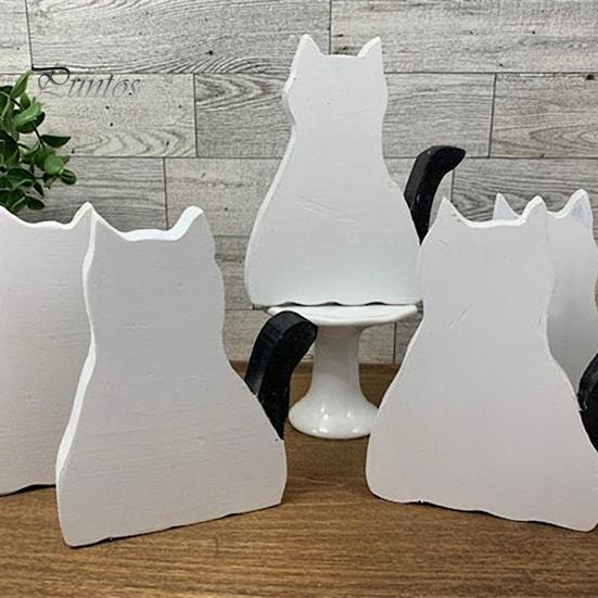 1/2 шт., табличка на стол с изображением призрачного кота, Хэллоуин, жуткий деревянный призрачный котенок, многоуровневое украшение для подноса, деревенский настольный призрачный животный, многоуровневое украшение для подноса