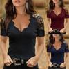Women Off Shoulder Short Sleeved Commuting Pullover V-neck Lace Bottoming Blouse