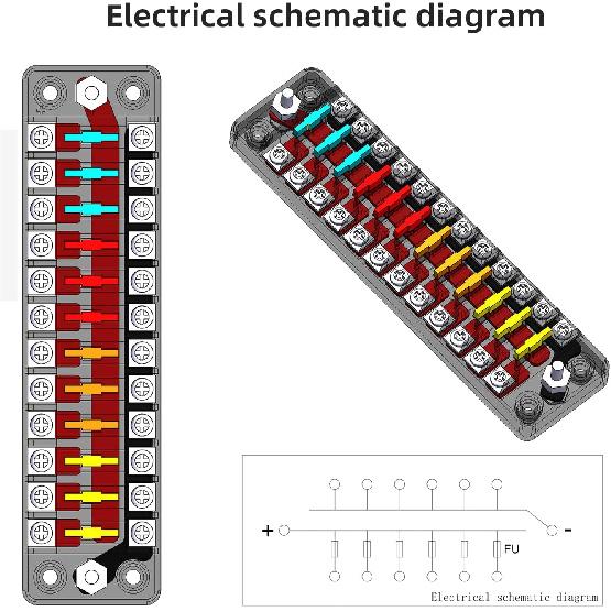 12-Way 12V Fuse Box Blade, 12-Volt Fuseholder, No LED Indicator, Moisture Resistant Cover - With Ground Bus 12-Way Independent Positive Fuseholder