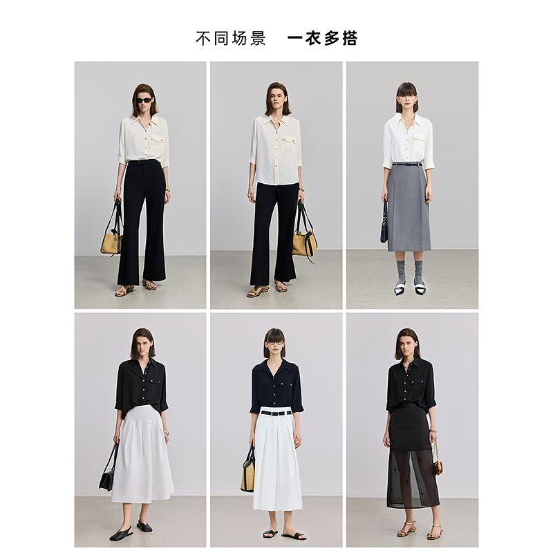 LILY collar solid color seven quarter sleeved shirt for women