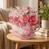 Handmade Flowers Teacup Greeting Card Surprise Gifts 3D Pop Up Bouquet Card  Wedding