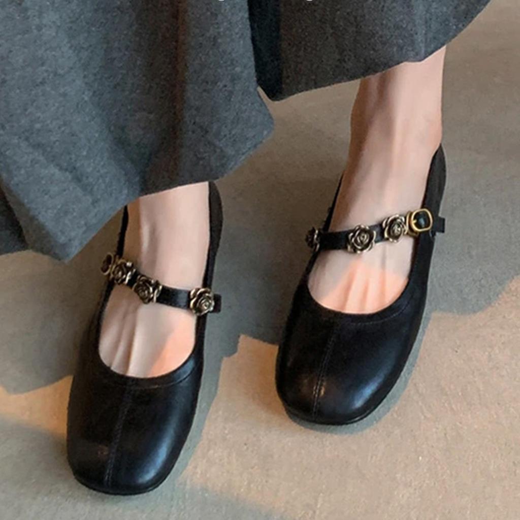 Sheepskin version~ retro French single shoes women's flat-soled black work shoes shallow mouth soft sole evening Mary Jane shoes