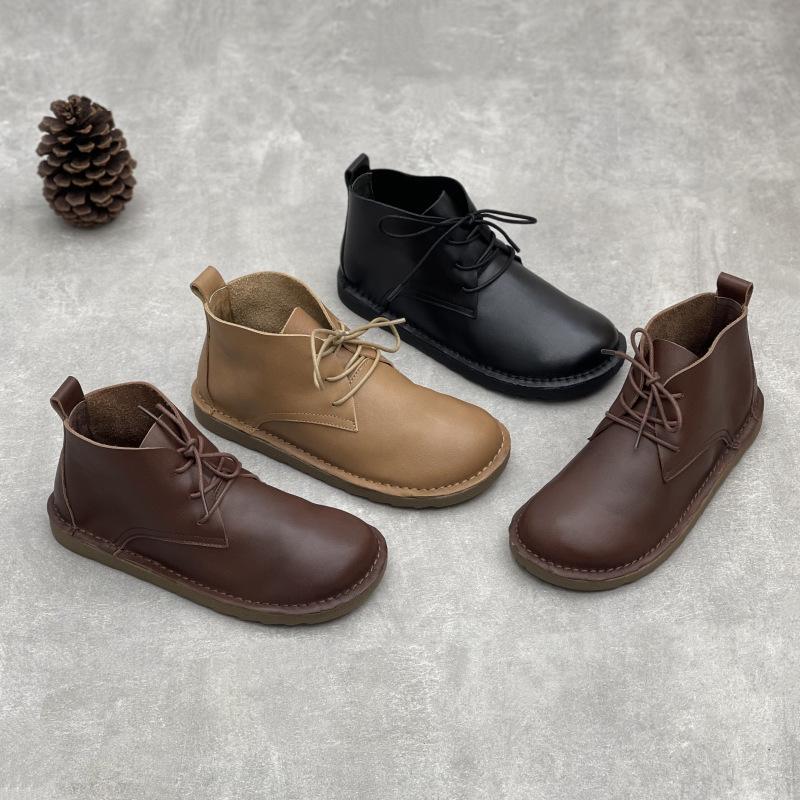 New Style of Short Boots, Round-toe Lace-up Flat Shoes, Women's Short Shoes