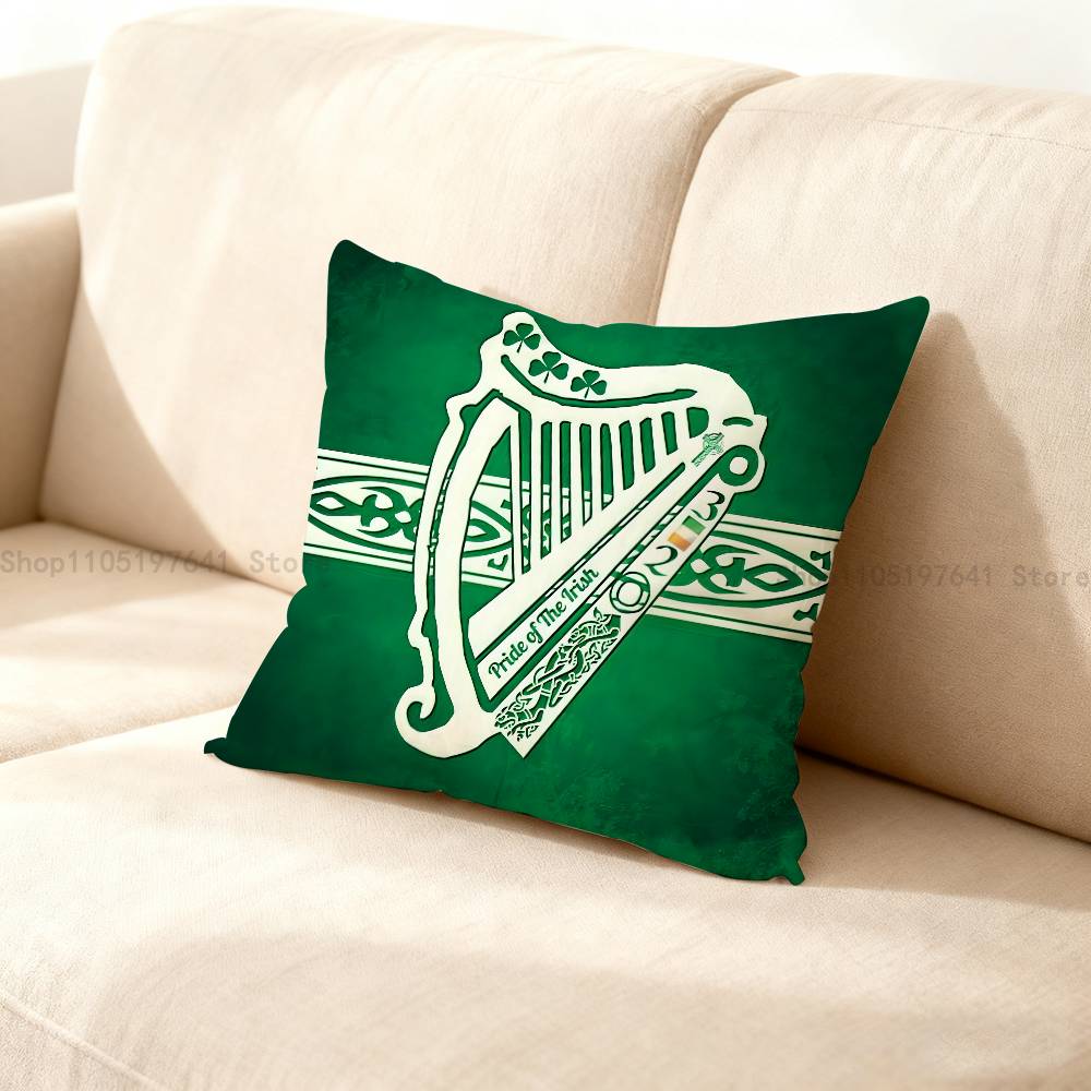 Ireland Flag Irish Harp Erin Go Pillow Case Cartoon Anime Peripheral Bedroom Sofa Decorative Cushion Cover Soft Cushion Cover