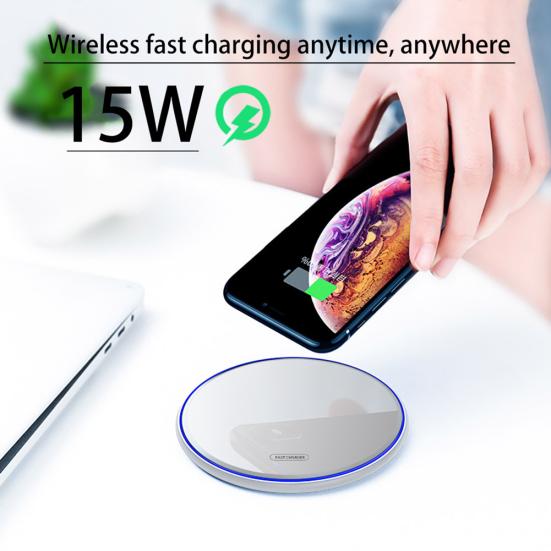 Ультратонкое круглое зарядное устройство Qi Wireless Charging Pad мощностью 15 Вт для телефона Samsung Galaxy