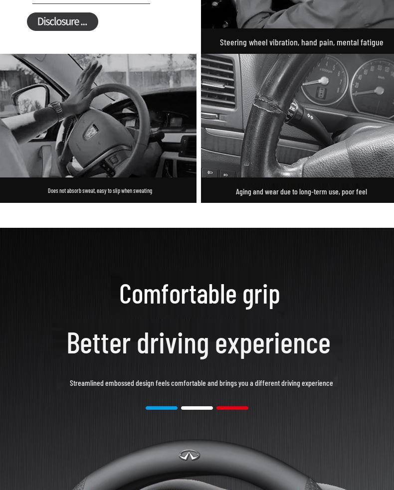 Чехол на руль из натуральной кожи для Infiniti: Подходит для QX50, QX60, QX80, Q50, Q70L, Q50L, FX3 - Все сезоны