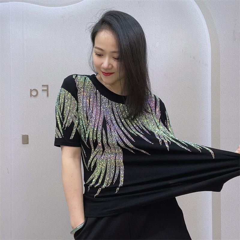 Summer Heavy Duty Women's Trendy Hot Drill Short Sleeve European Style Plus Size T-shirt